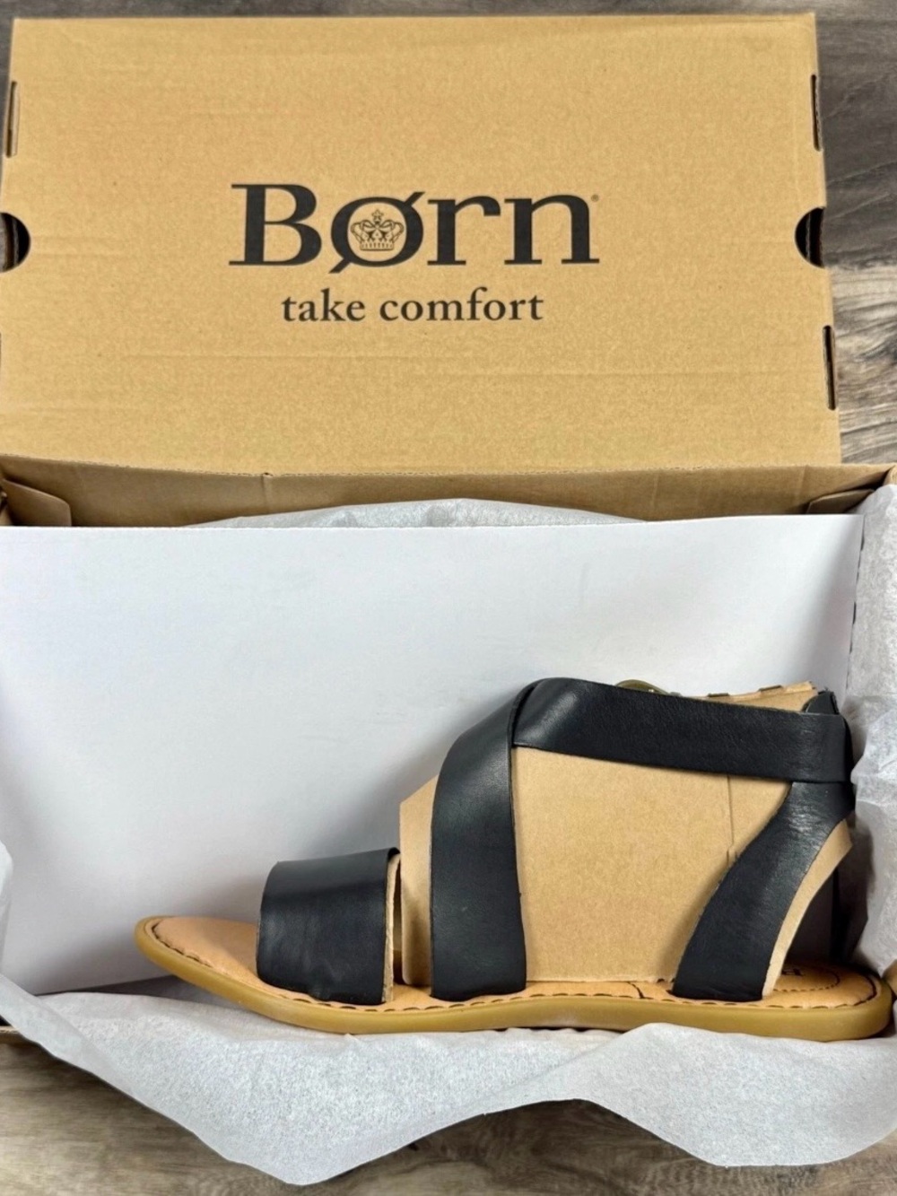 NIB Born Neil Black Leather Gladiator Sandals With Box Size 9 - Picture 8 of 8